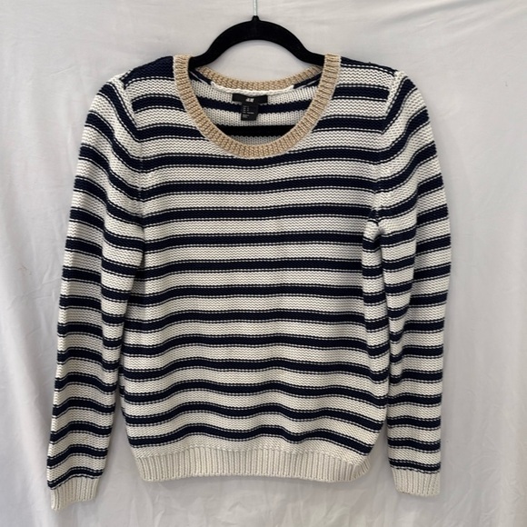 H and M Striped knit sweater blue and white stripe with gold collar  small - Picture 1 of 4